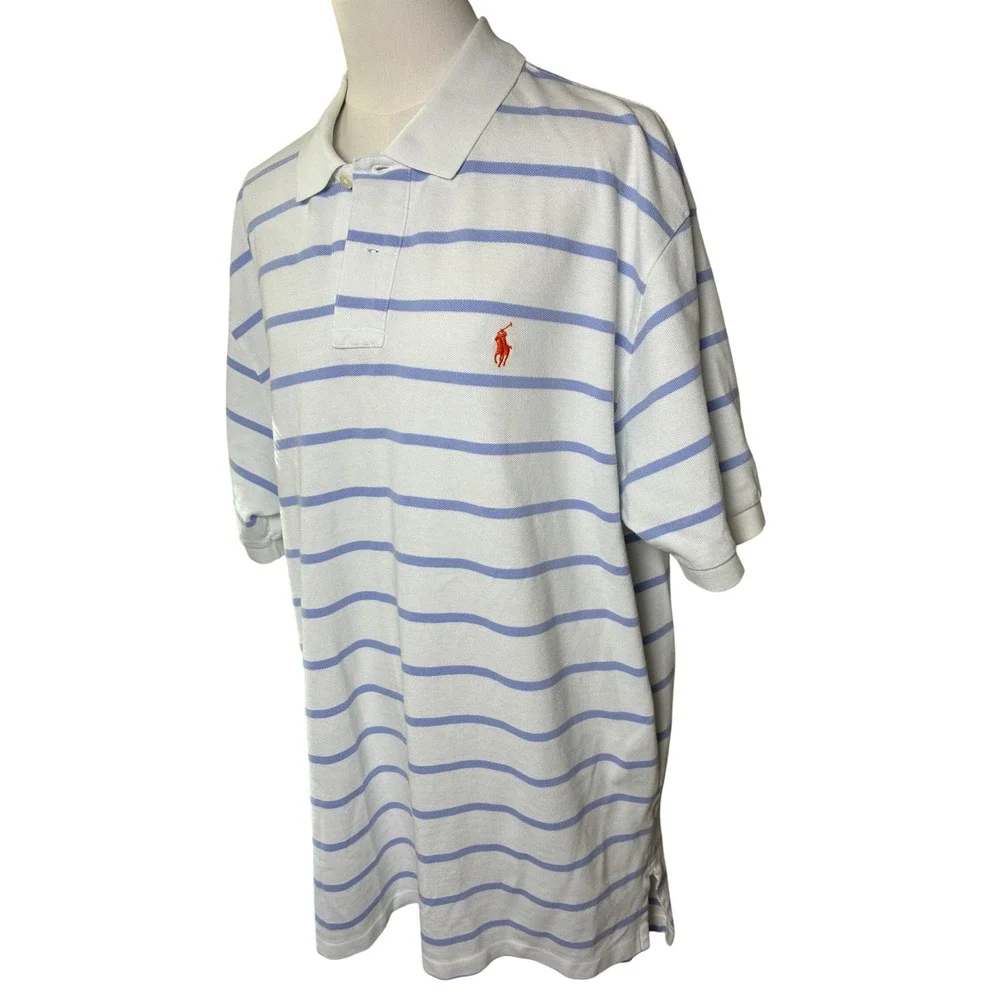 Polo Ralph Lauren Striped Cotton Pique Polo Shirt Orange Pony XXL Preppy